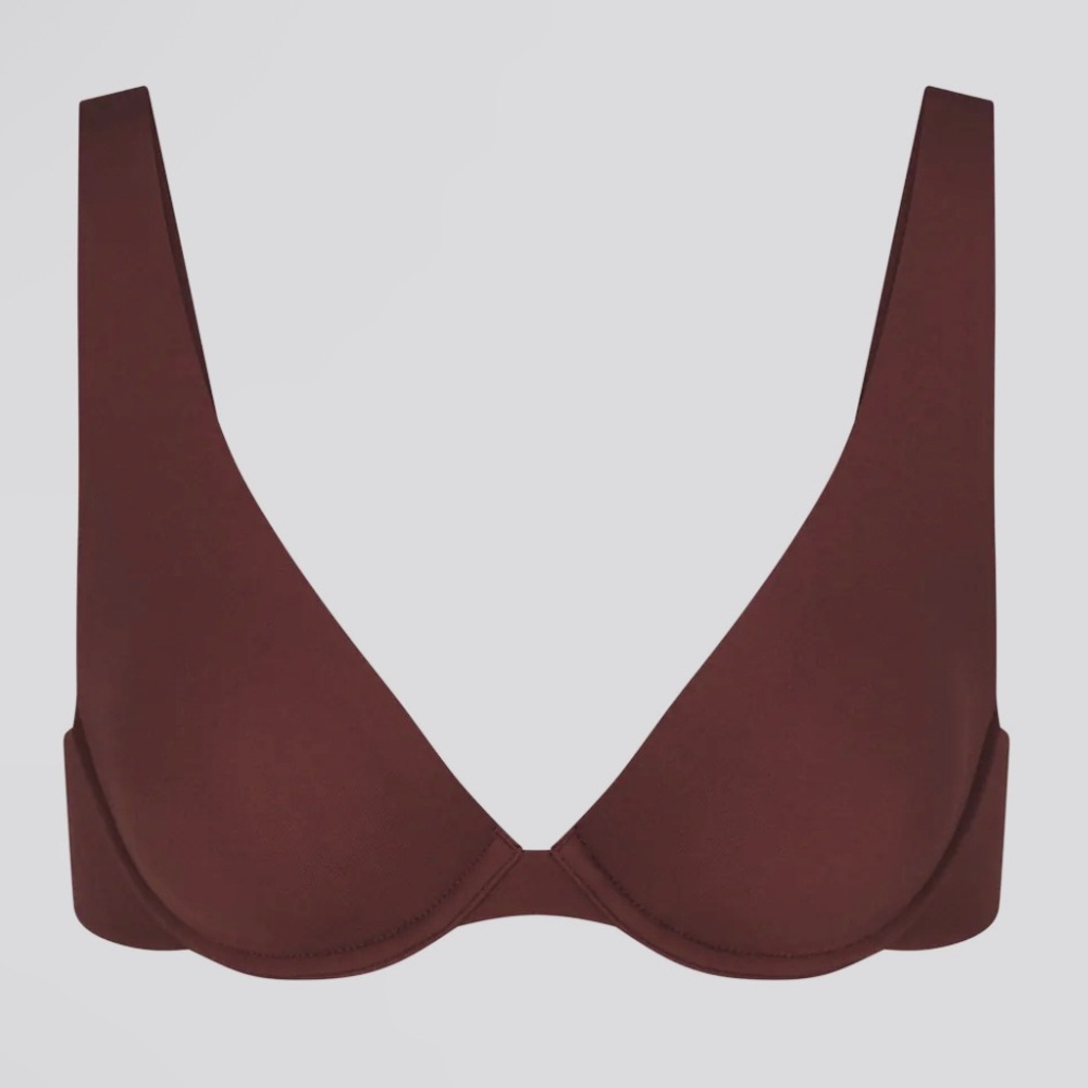SKIMS Fits Everyone Unlined Apex Plunge Bra in Cocoa Brown Size 36F (36DDD)